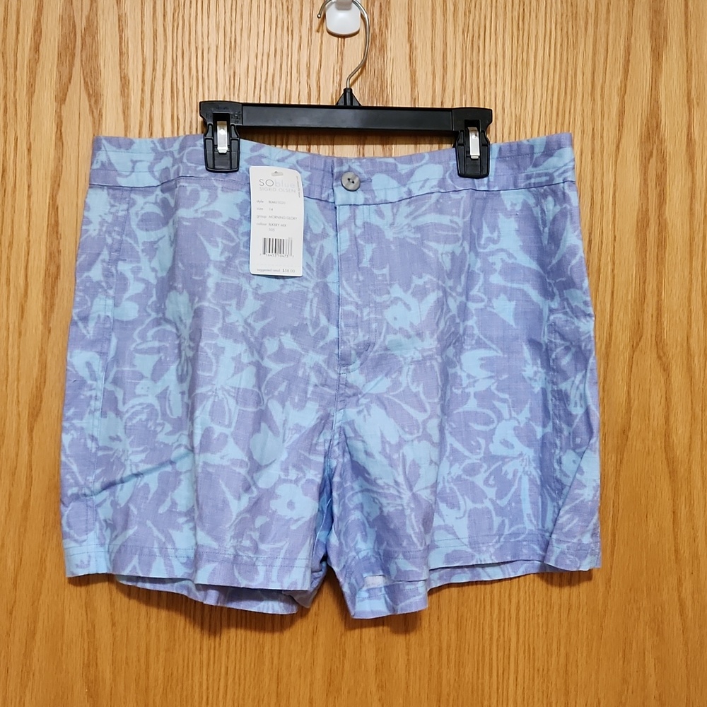 SIGRID OLSEN SO BLUE Women's Linen Shorts, Size 14. New with tag